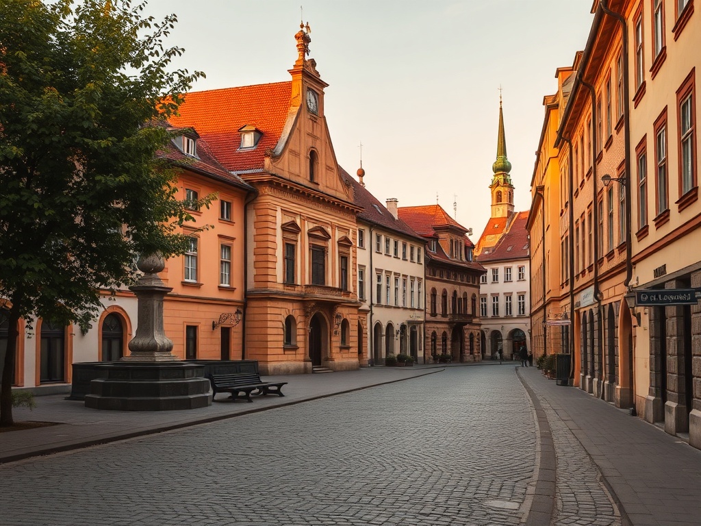 Budynki starej Kościerzyny, centrum miasta z charakterystyczną zabudową kaszubską