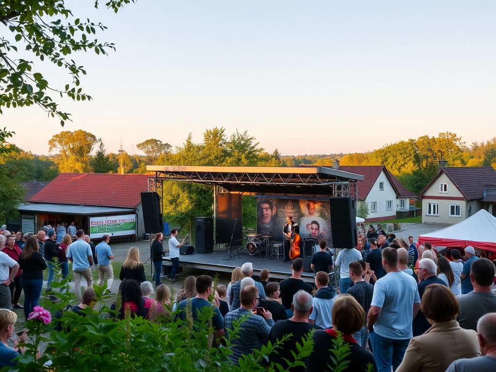 Grafika przedstawiająca symbol miasta Kościerzyna wraz z ikonami informacyjnymi i rozrywkowymi, nawiązująca do informacji lokalnych i wydarzeń.